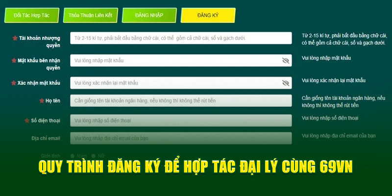 Quy trình đăng ký để hợp tác đại lý cùng 69Vn